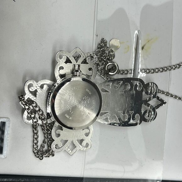 Galaxie By Elgin Cross Pendant Necklace Watch Women Silver Tone In Box Untested main image 7